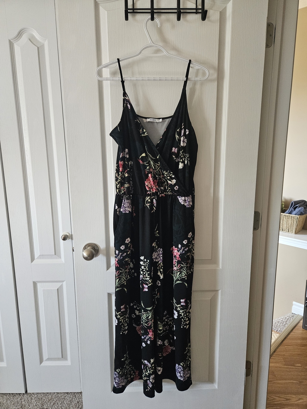 Ricki's Black Floral Cropped Jumpsuit with Pink & Purple Blooms